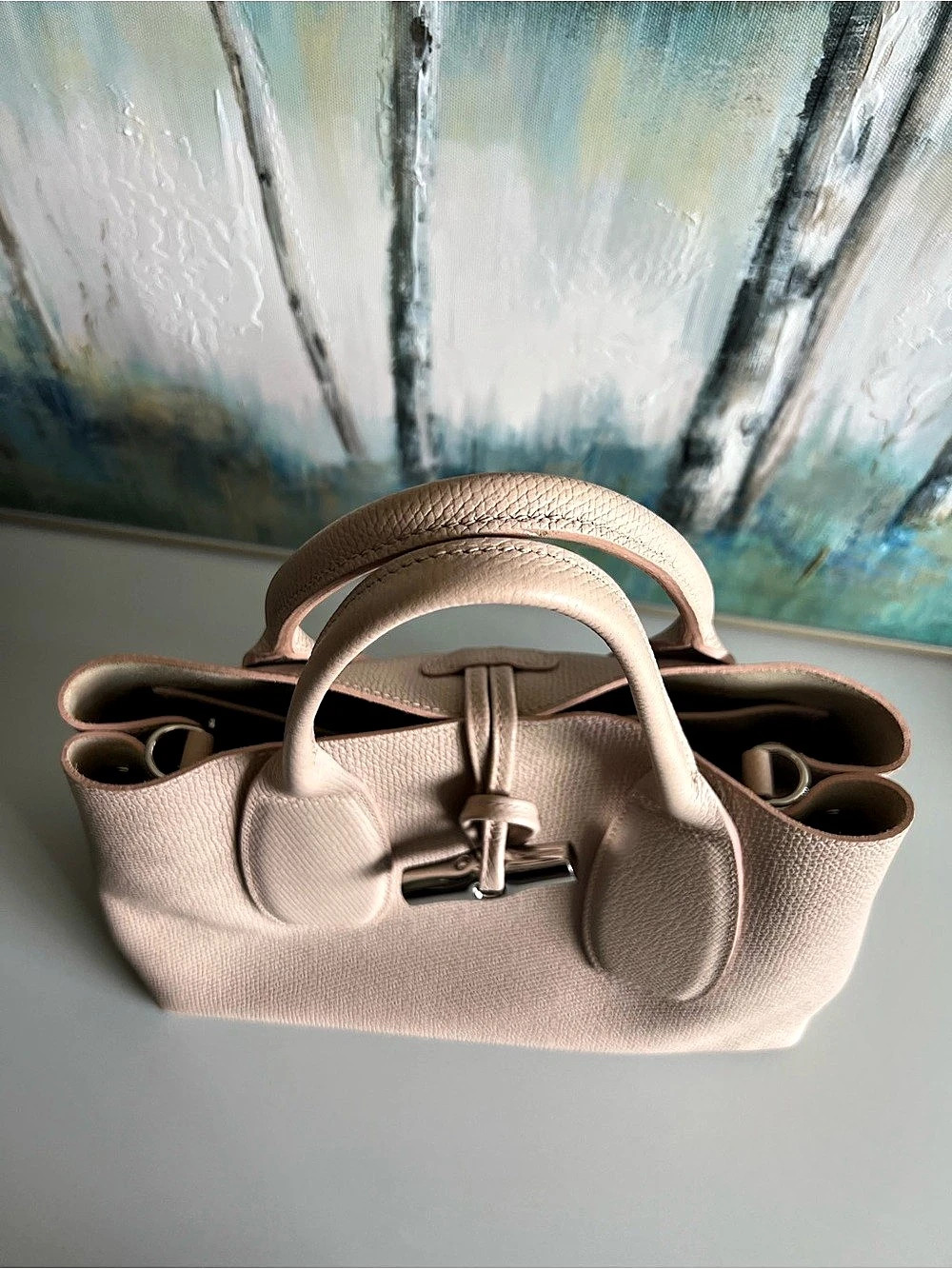 Longchamp Le Roseau Top Handle Bag Le Top Handle Leather Tote in Pink/Nude - Picture 3 of 12